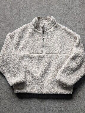BDG Urban Outfitters cream Sherpa Fleece Teddy Half Zip Pullover Sweater (L)